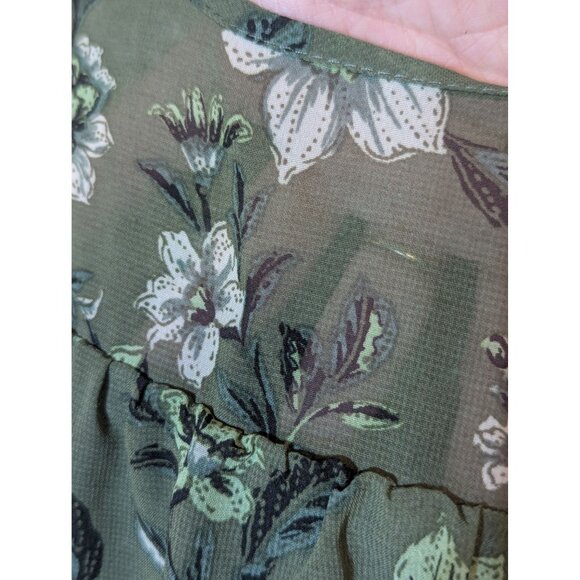 Floral Green Long-Sleeve Dress By Time And Tru M Size Made Of Polyester For Wome - Picture 4 of 8